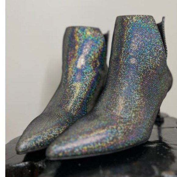 Made in Italy Womens Sparkle Pointed Ankle Boots Size 9-9.5US Metallic - Picture 1 of 5